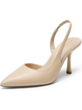 Women's Nude Slingback Kitten Heels Pointed Toe Pumps Comfortable Dress Shoes
